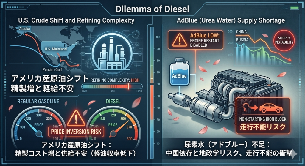 【保存版】ディーゼル冬の時代へ。軽油がレギュラーを超える日と、アドブルー不足の衝撃